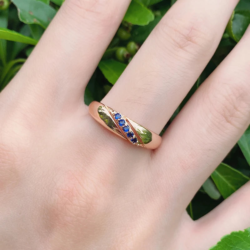 Kinel Luxury Vintage Blue Natural Zircon Ring for Women 585 Rose Gold Ethnic Bride Wedding Ring Stylish Simplicity Jewelry 2021