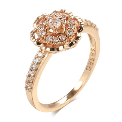 Kinel Hot 585 Rose Gold Rings Fashion Rose Flower Natural Zircon Ring For Women Crystal Gift Daily Fine Vintage Wedding Jewelry