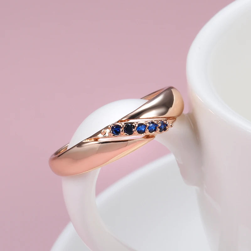 Kinel Luxury Vintage Blue Natural Zircon Ring for Women 585 Rose Gold Ethnic Bride Wedding Ring Stylish Simplicity Jewelry 2021