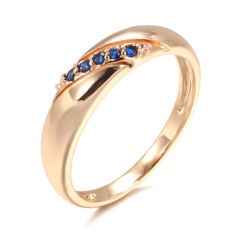 Kinel Luxury Vintage Blue Natural Zircon Ring for Women 585 Rose Gold Ethnic Bride Wedding Ring Stylish Simplicity Jewelry 2021