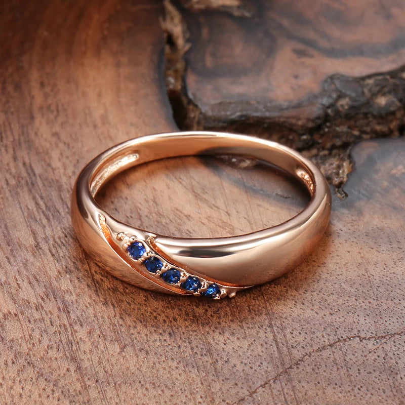 Kinel Luxury Vintage Blue Natural Zircon Ring for Women 585 Rose Gold Ethnic Bride Wedding Ring Stylish Simplicity Jewelry 2021