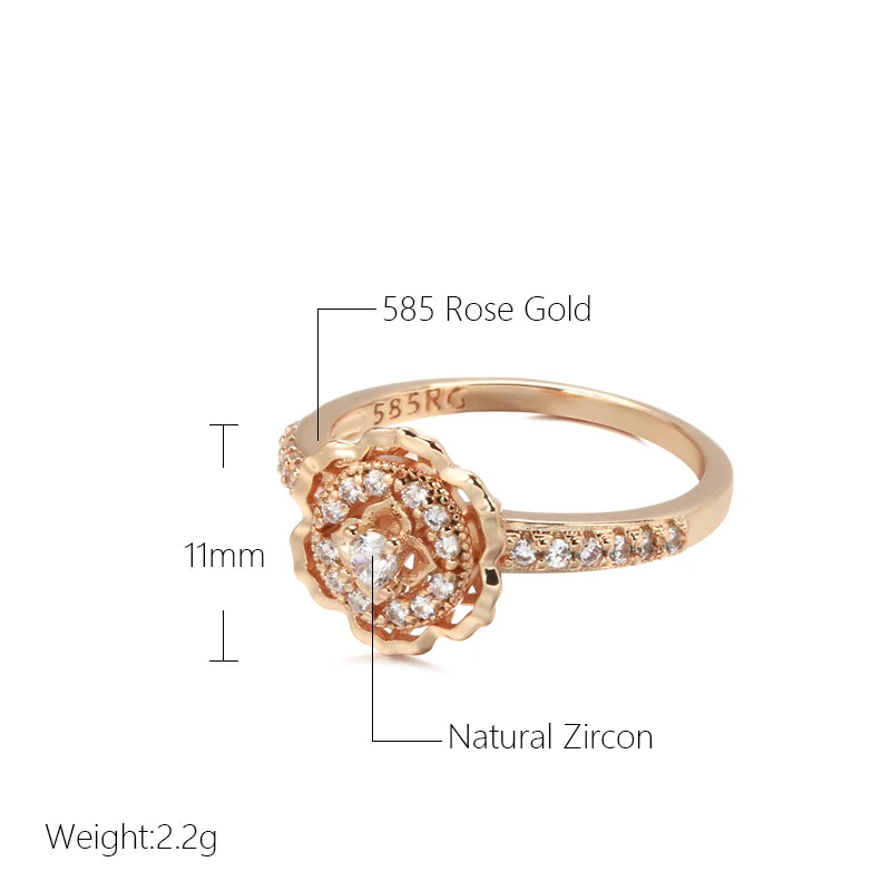 Kinel Hot 585 Rose Gold Rings Fashion Rose Flower Natural Zircon Ring For Women Crystal Gift Daily Fine Vintage Wedding Jewelry