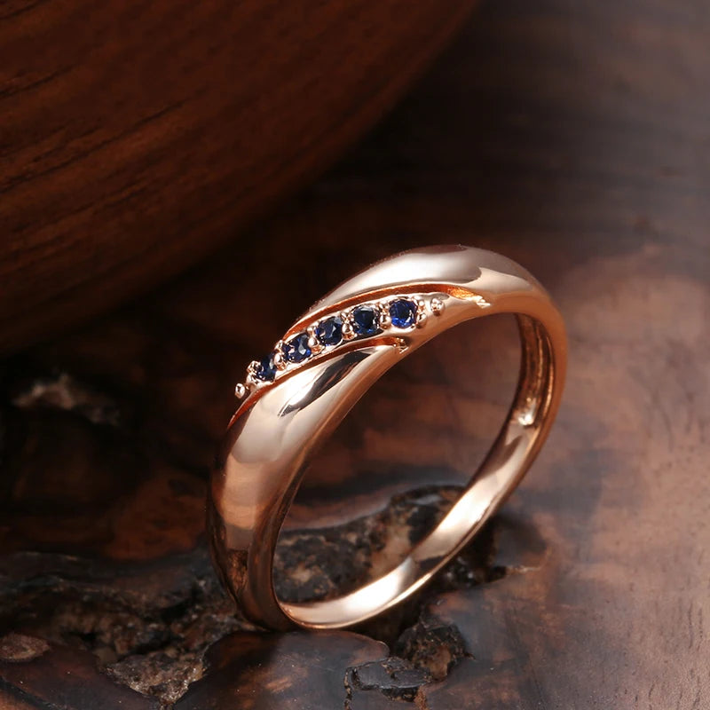 Kinel Luxury Vintage Blue Natural Zircon Ring for Women 585 Rose Gold Ethnic Bride Wedding Ring Stylish Simplicity Jewelry 2021