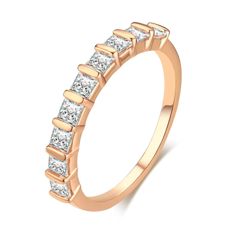 Kinel Hot Simple Wedding Rings For Women Square Natural Zircon 585 Rose Gold Rings Fashion Party Daily Fine Jewelry Best Gift