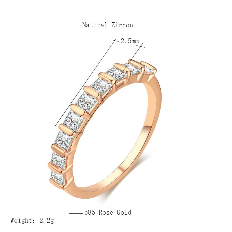 Kinel Hot Simple Wedding Rings For Women Square Natural Zircon 585 Rose Gold Rings Fashion Party Daily Fine Jewelry Best Gift