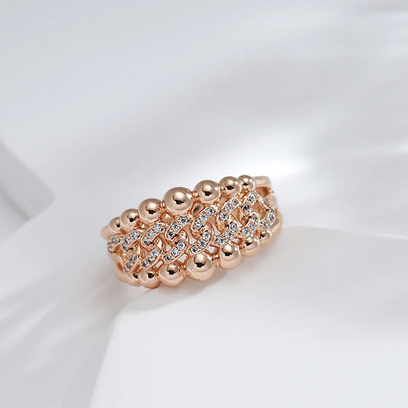 Kinel New 585 Rose Gold Color Big Rings for Women Fashion Natural Zircon Crystal Ball Ring Modern Wedding Party Daily Jewelry