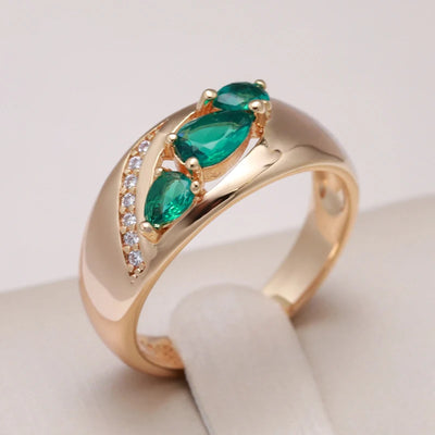 Kinel New 585 Rose Gold Ring For Women Unusual Green Natural Zircon Ethnic Bride Ring Vintage Wedding Jewelry Accessories