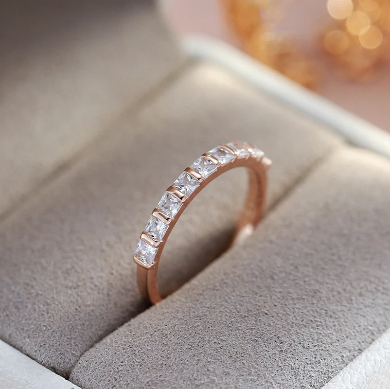 Kinel Hot Simple Wedding Rings For Women Square Natural Zircon 585 Rose Gold Rings Fashion Party Daily Fine Jewelry Best Gift