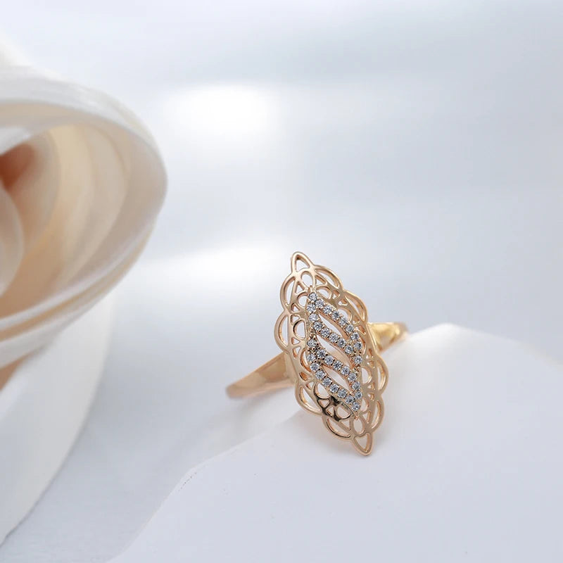 Kinel Hot Luxury 585 Rose Gold Women Ring Natural Zircon Hollow Flower Ethnic Bride Wedding Rings Trend Daily Vintage Jewelry