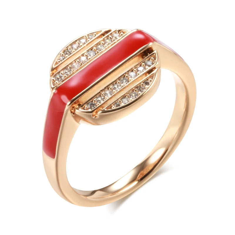 Kinel New Fashion 585 Rose Gold Color Red Enamel Rings For Women Girl Wedding Party Natural Zircon Fine Ring Daily Gift Jewelry
