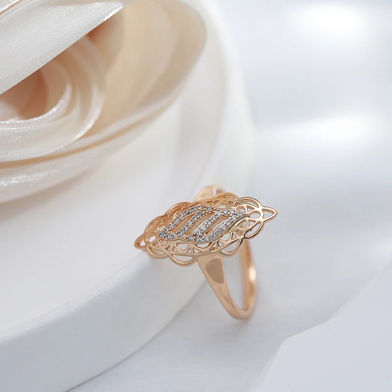 Kinel Hot Luxury 585 Rose Gold Women Ring Natural Zircon Hollow Flower Ethnic Bride Wedding Rings Trend Daily Vintage Jewelry