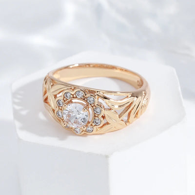 Elegant Hollow Unusual Flower Zircon Rings for Women 585 Rose Gold Color Fashion Jewelry Wedding Party Personality Rings