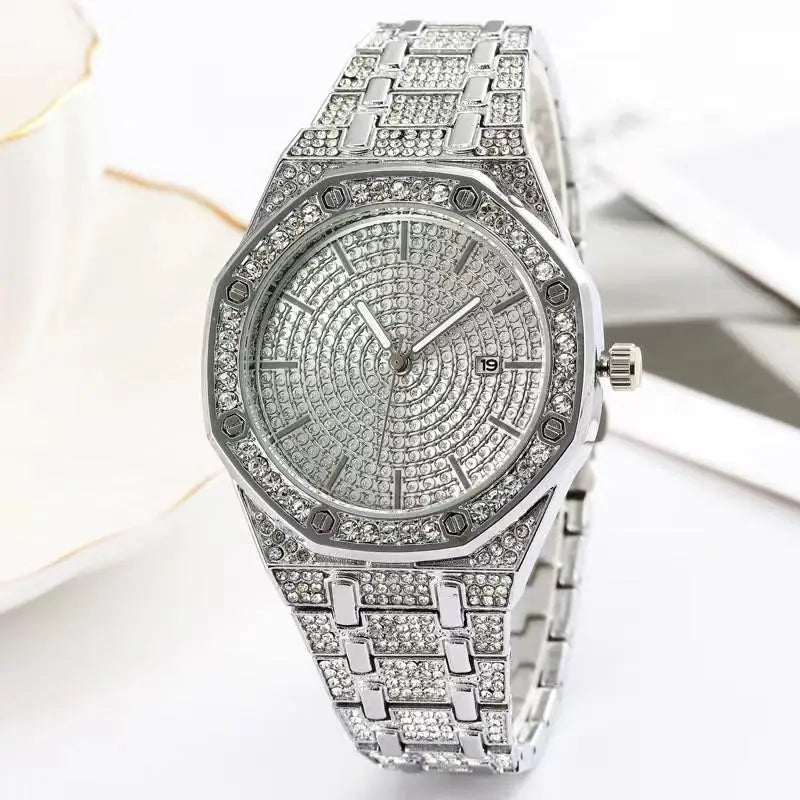 New Iced Out Women Men Watch Square Diamondd Black Numbers Quartz Luxury Hip Hop Wrist Watches Roman Clock Relogio Masculino