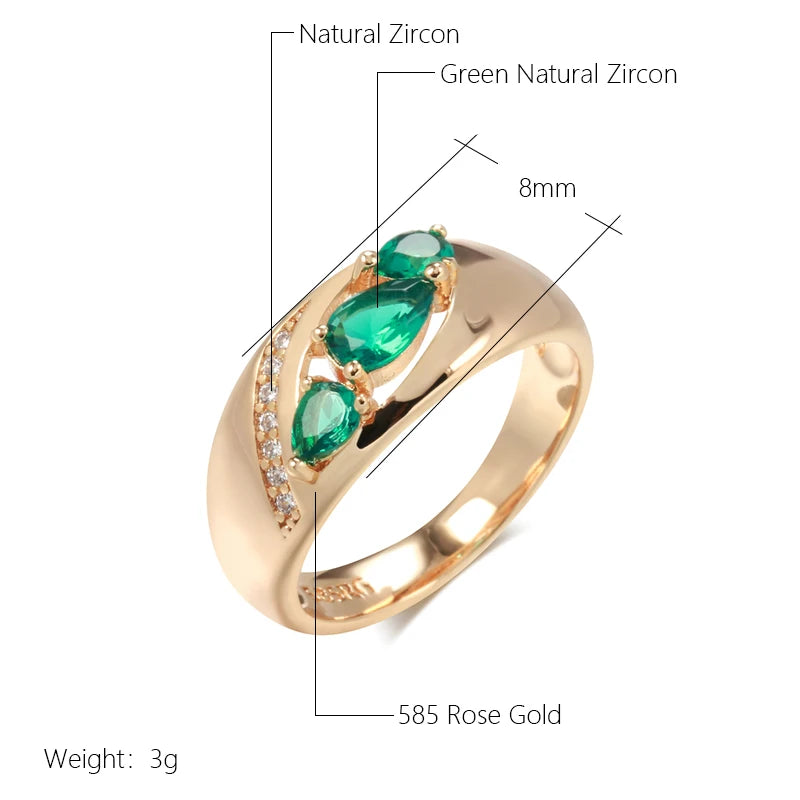 Kinel New 585 Rose Gold Ring For Women Unusual Green Natural Zircon Ethnic Bride Ring Vintage Wedding Jewelry Accessories