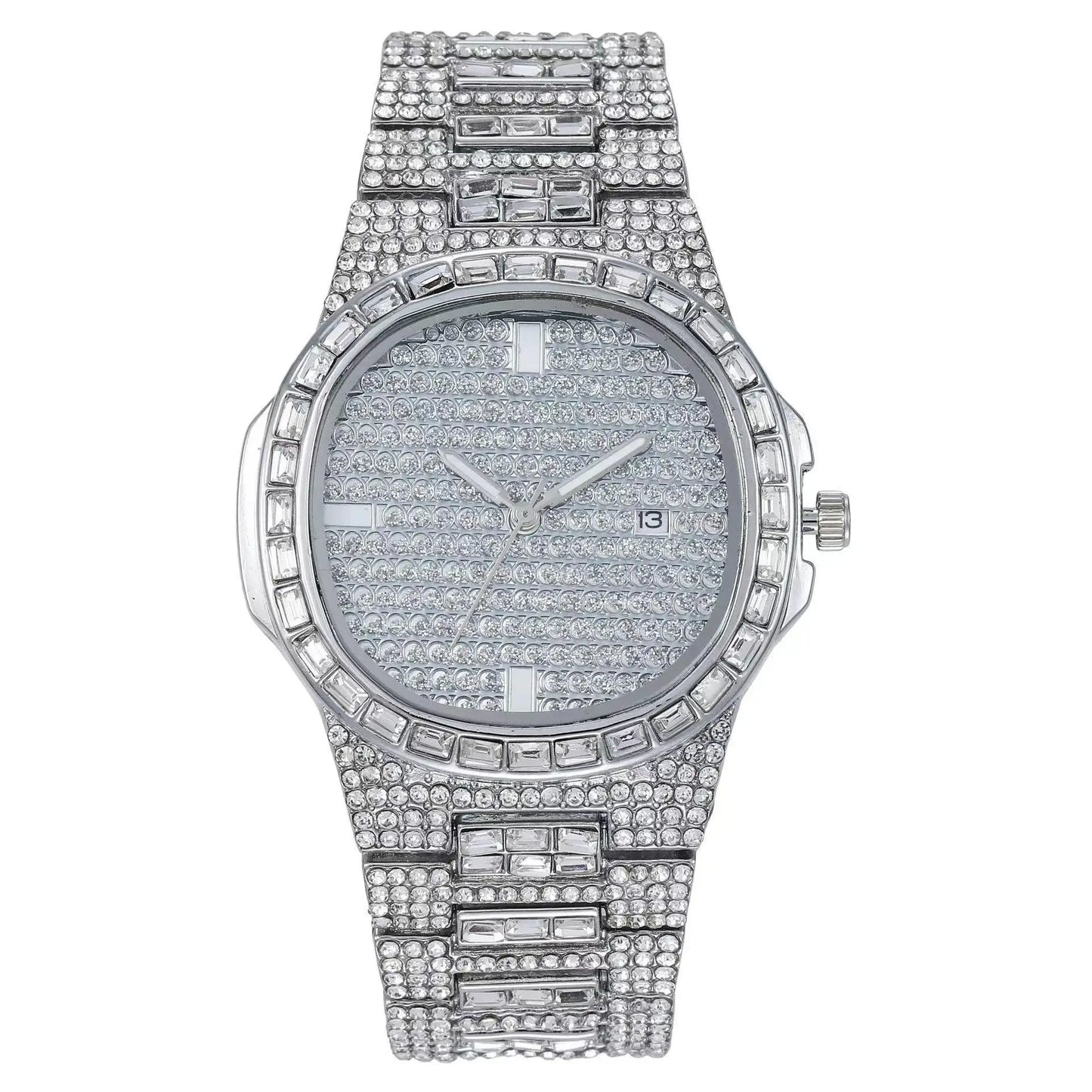 New Iced Out Women Men Watch Square Diamondd Black Numbers Quartz Luxury Hip Hop Wrist Watches Roman Clock Relogio Masculino