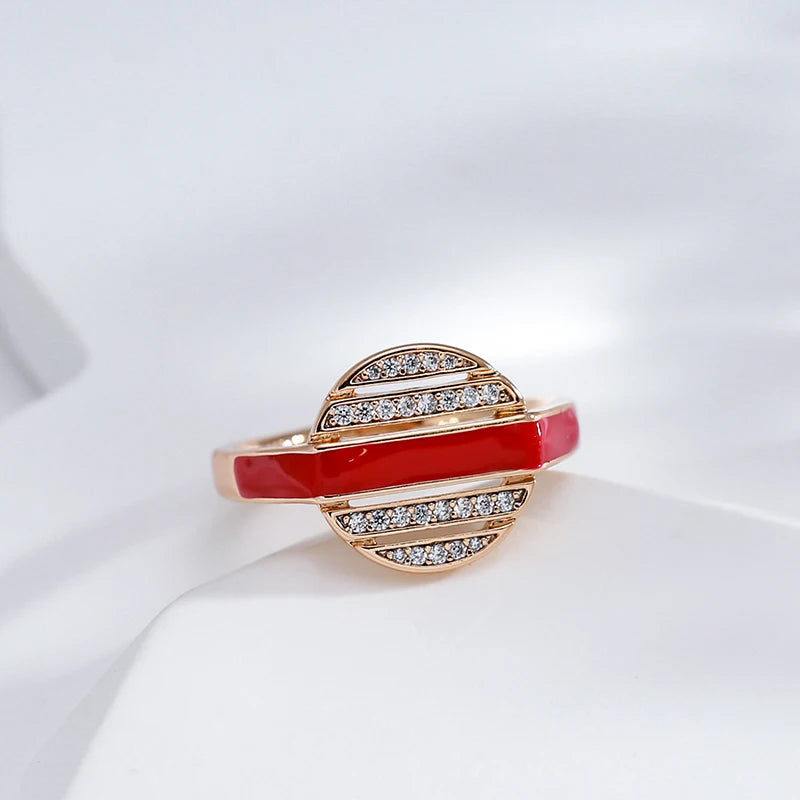 Kinel New Fashion 585 Rose Gold Color Red Enamel Rings For Women Girl Wedding Party Natural Zircon Fine Ring Daily Gift Jewelry