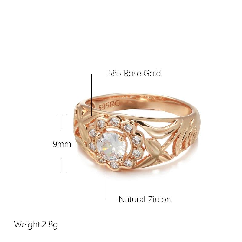 Elegant Hollow Unusual Flower Zircon Rings for Women 585 Rose Gold Color Fashion Jewelry Wedding Party Personality Rings