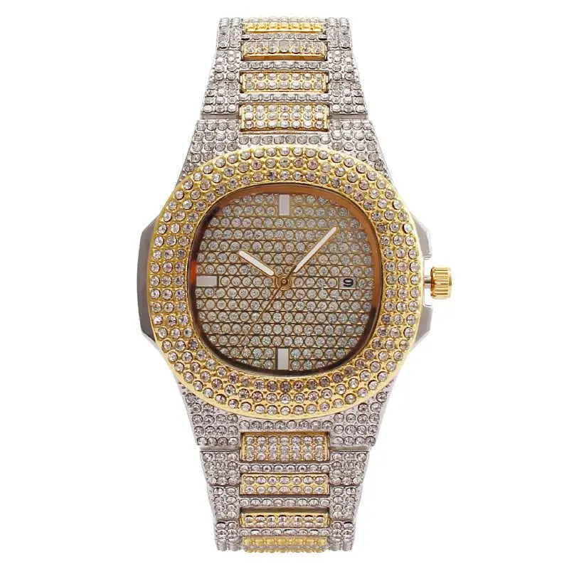 New Iced Out Women Men Watch Square Diamondd Black Numbers Quartz Luxury Hip Hop Wrist Watches Roman Clock Relogio Masculino