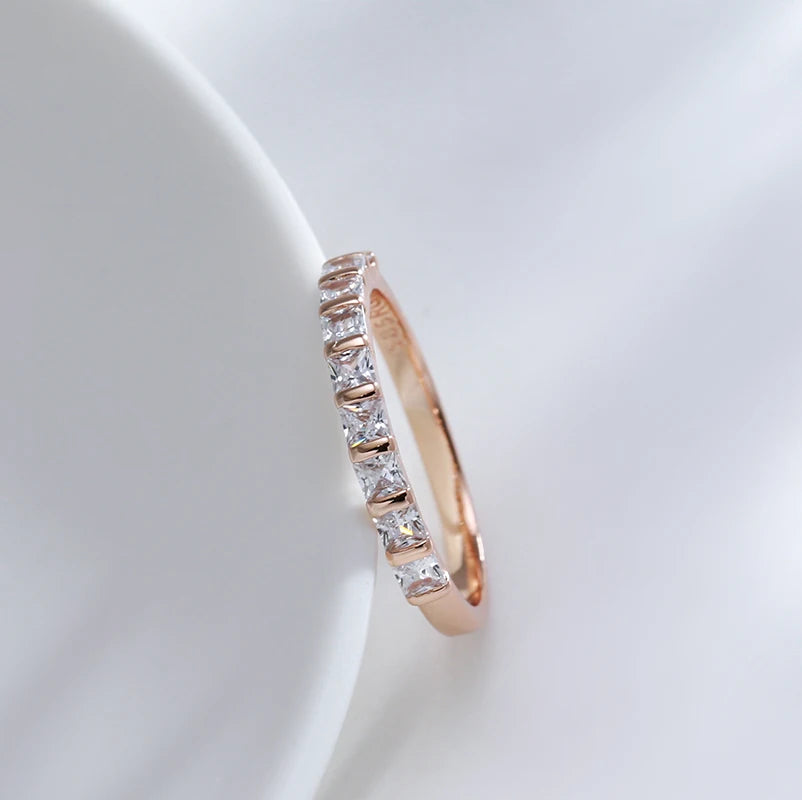 Kinel Hot Simple Wedding Rings For Women Square Natural Zircon 585 Rose Gold Rings Fashion Party Daily Fine Jewelry Best Gift