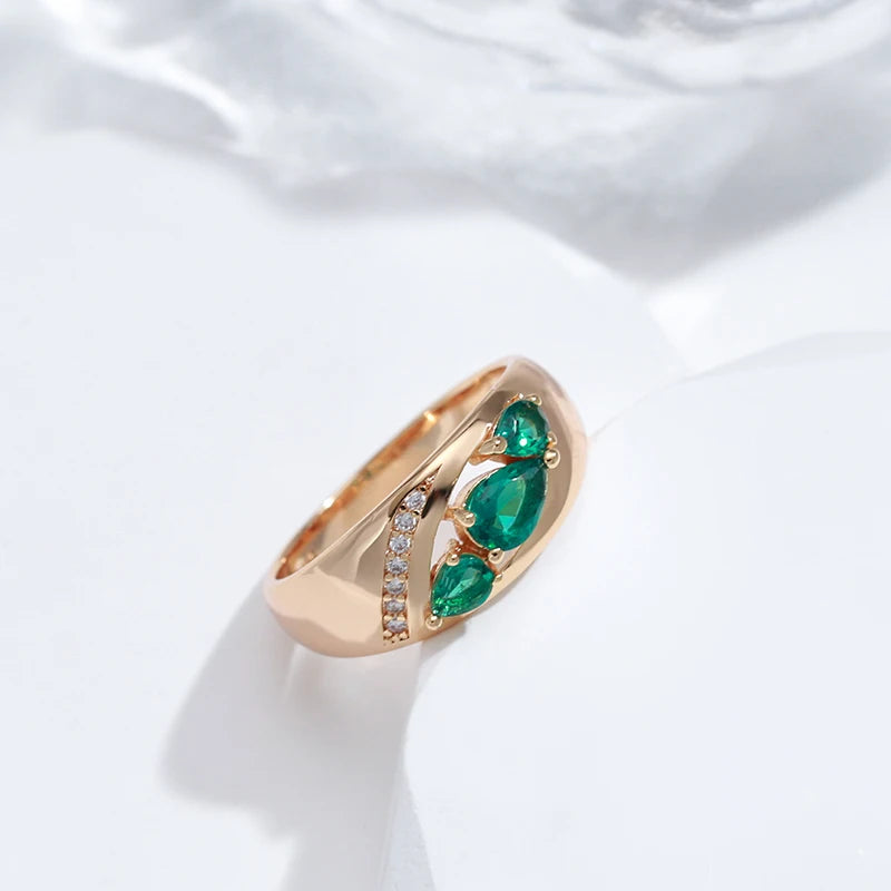 Kinel New 585 Rose Gold Ring For Women Unusual Green Natural Zircon Ethnic Bride Ring Vintage Wedding Jewelry Accessories