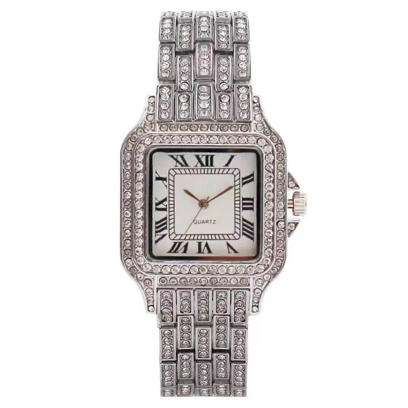 New Iced Out Women Men Watch Square Diamondd Black Numbers Quartz Luxury Hip Hop Wrist Watches Roman Clock Relogio Masculino