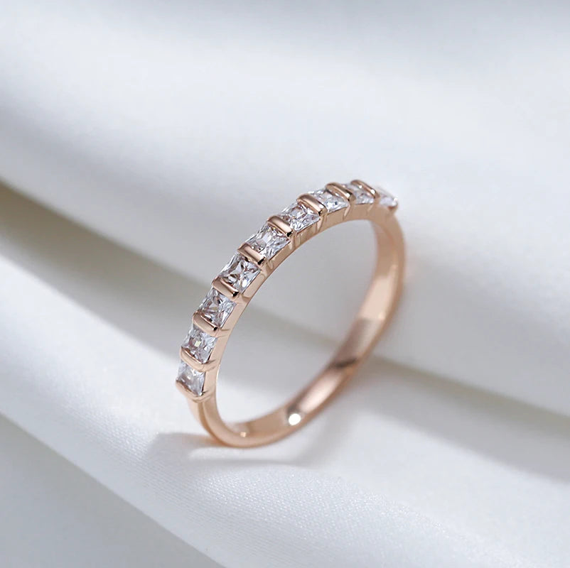 Kinel Hot Simple Wedding Rings For Women Square Natural Zircon 585 Rose Gold Rings Fashion Party Daily Fine Jewelry Best Gift