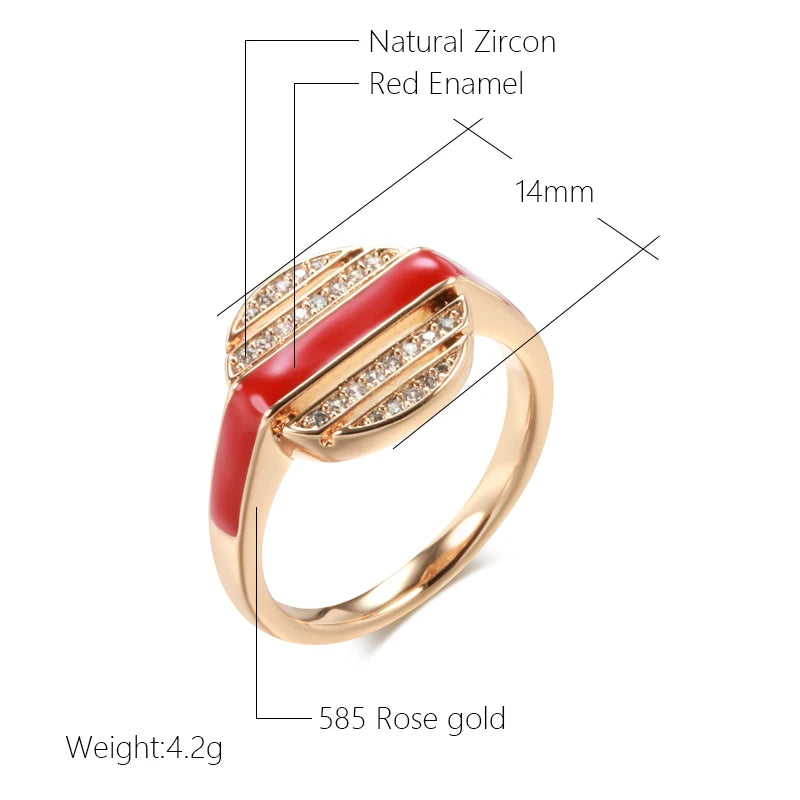 Kinel New Fashion 585 Rose Gold Color Red Enamel Rings For Women Girl Wedding Party Natural Zircon Fine Ring Daily Gift Jewelry