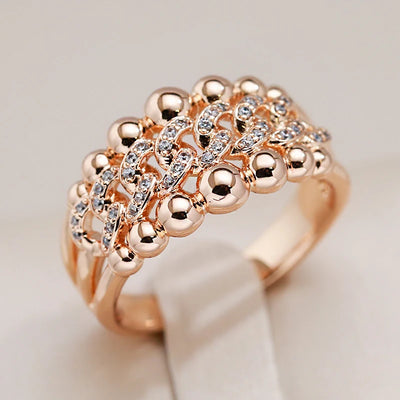 Kinel New 585 Rose Gold Color Big Rings for Women Fashion Natural Zircon Crystal Ball Ring Modern Wedding Party Daily Jewelry
