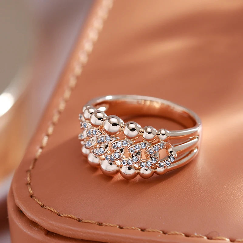 Kinel New 585 Rose Gold Color Big Rings for Women Fashion Natural Zircon Crystal Ball Ring Modern Wedding Party Daily Jewelry