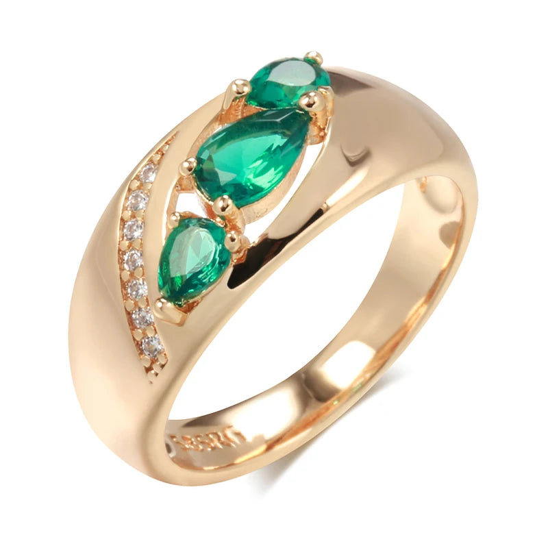 Kinel New 585 Rose Gold Ring For Women Unusual Green Natural Zircon Ethnic Bride Ring Vintage Wedding Jewelry Accessories