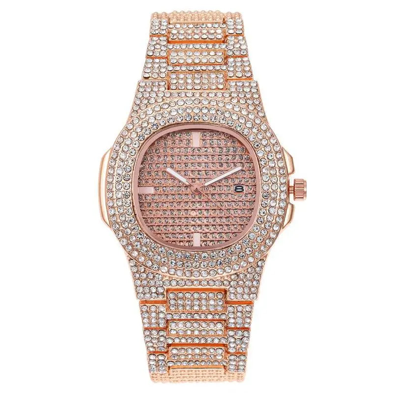 New Iced Out Women Men Watch Square Diamondd Black Numbers Quartz Luxury Hip Hop Wrist Watches Roman Clock Relogio Masculino