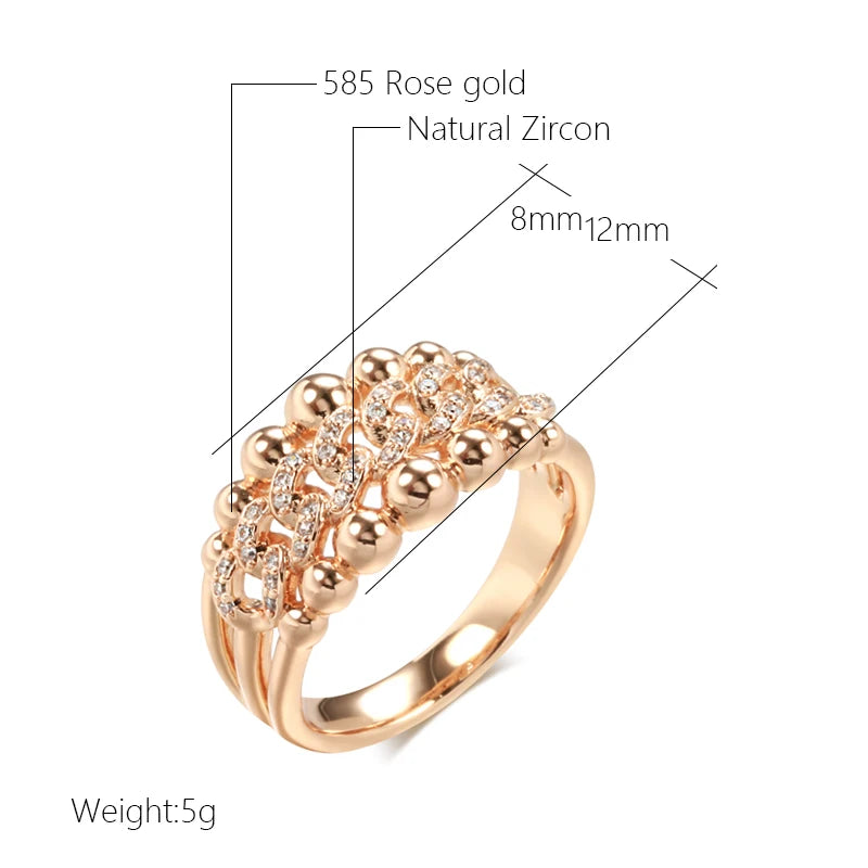 Kinel New 585 Rose Gold Color Big Rings for Women Fashion Natural Zircon Crystal Ball Ring Modern Wedding Party Daily Jewelry