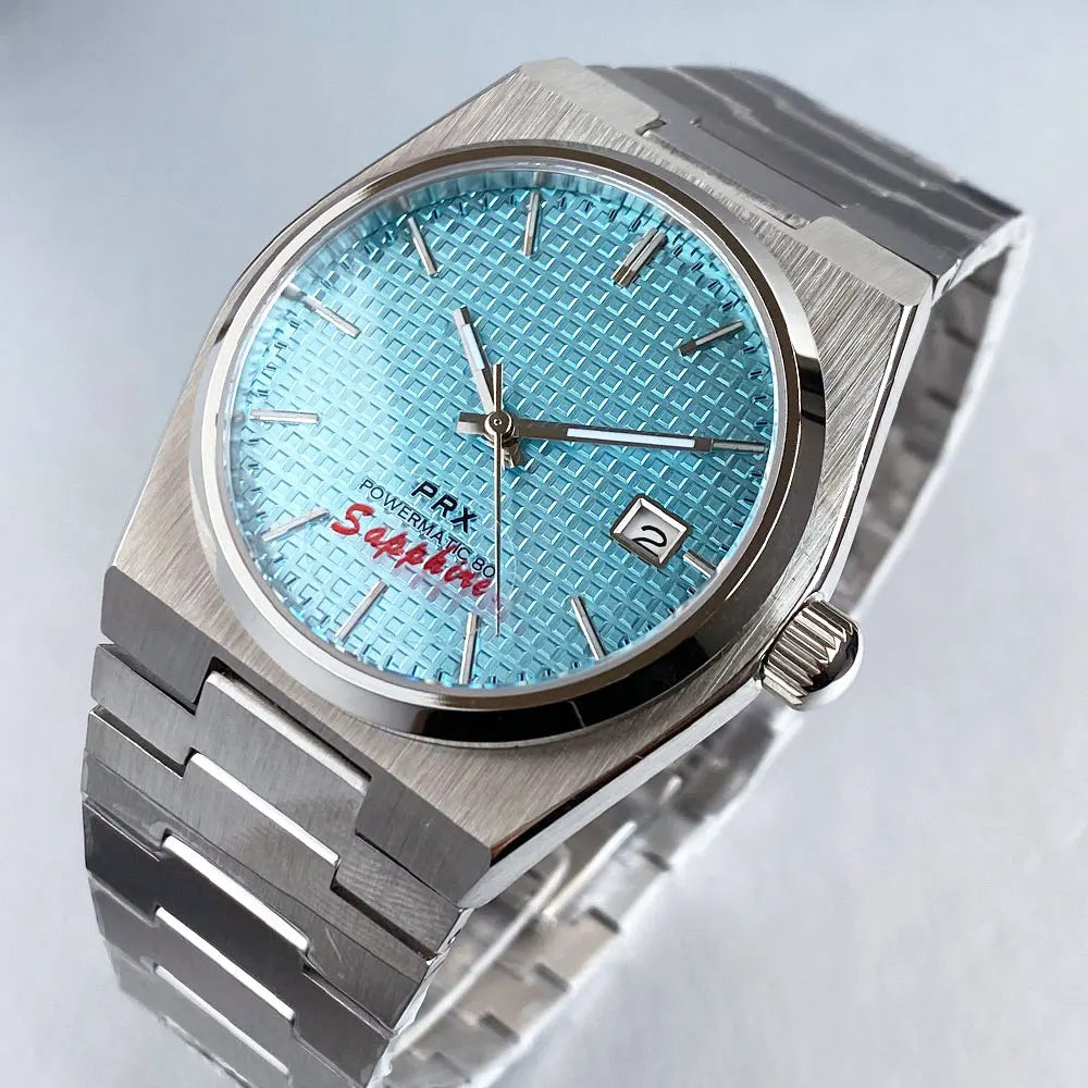 Tandorio New 40mm Classics ice Blue Texture PRX Sapphire Stainless Steel 10ATM Luxury Dress NH35A Automatic Watches For Men