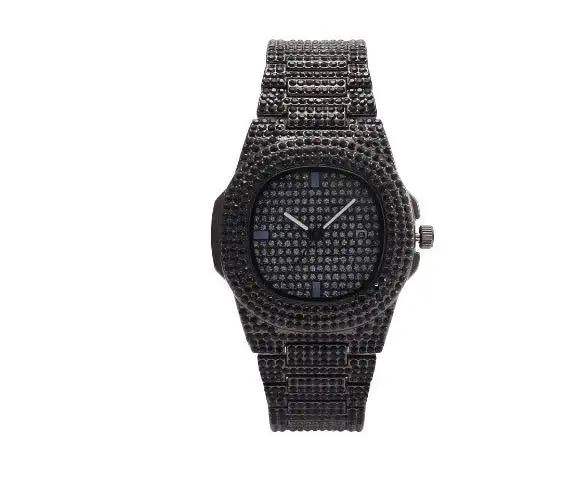 New Iced Out Women Men Watch Square Diamondd Black Numbers Quartz Luxury Hip Hop Wrist Watches Roman Clock Relogio Masculino