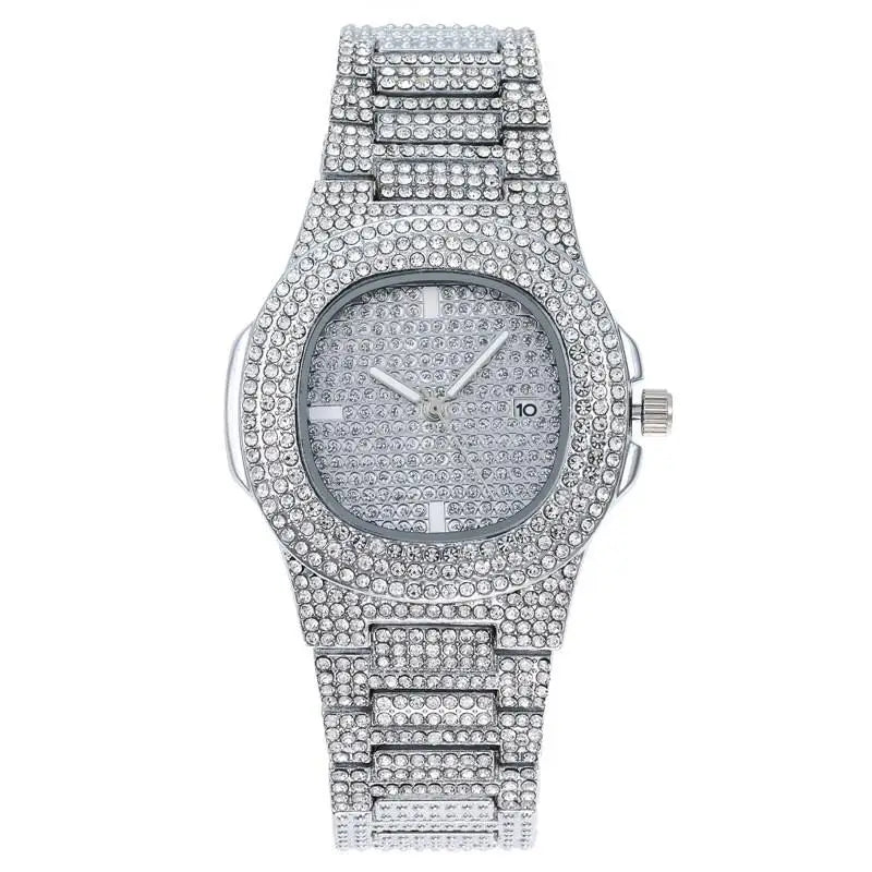 New Iced Out Women Men Watch Square Diamondd Black Numbers Quartz Luxury Hip Hop Wrist Watches Roman Clock Relogio Masculino