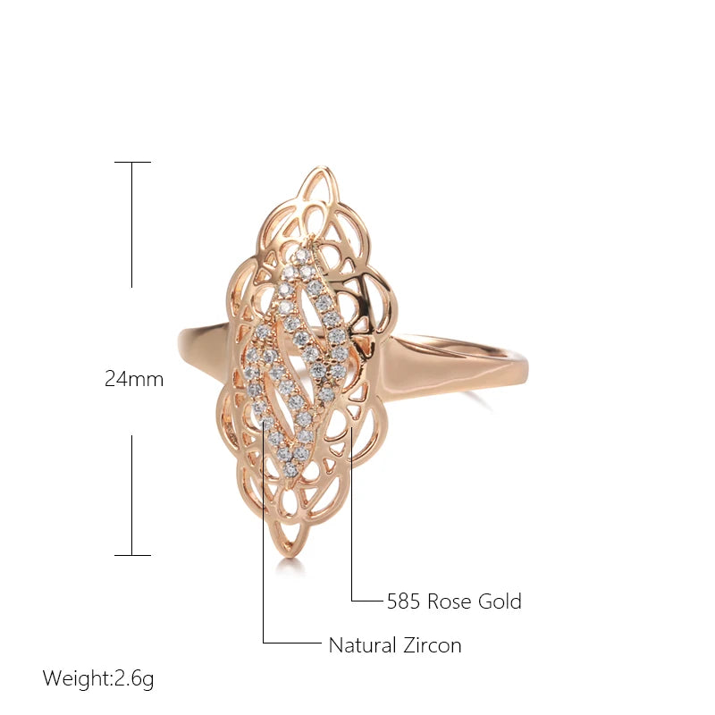 Kinel Hot Luxury 585 Rose Gold Women Ring Natural Zircon Hollow Flower Ethnic Bride Wedding Rings Trend Daily Vintage Jewelry