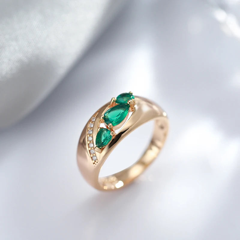 Kinel New 585 Rose Gold Ring For Women Unusual Green Natural Zircon Ethnic Bride Ring Vintage Wedding Jewelry Accessories