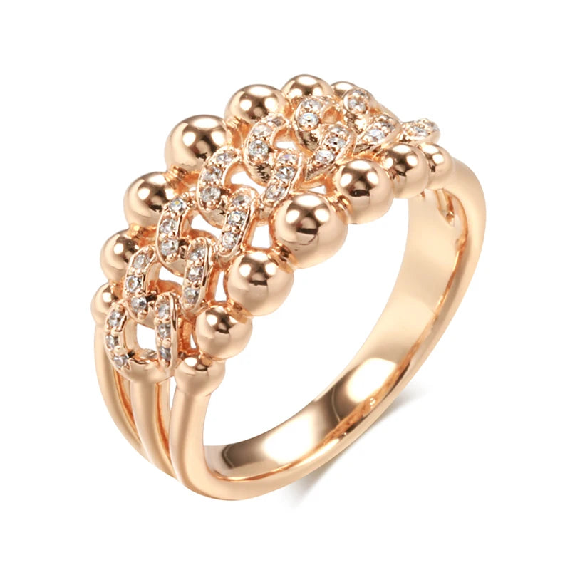 Kinel New 585 Rose Gold Color Big Rings for Women Fashion Natural Zircon Crystal Ball Ring Modern Wedding Party Daily Jewelry