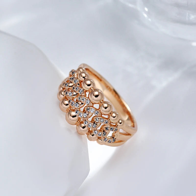 Kinel New 585 Rose Gold Color Big Rings for Women Fashion Natural Zircon Crystal Ball Ring Modern Wedding Party Daily Jewelry