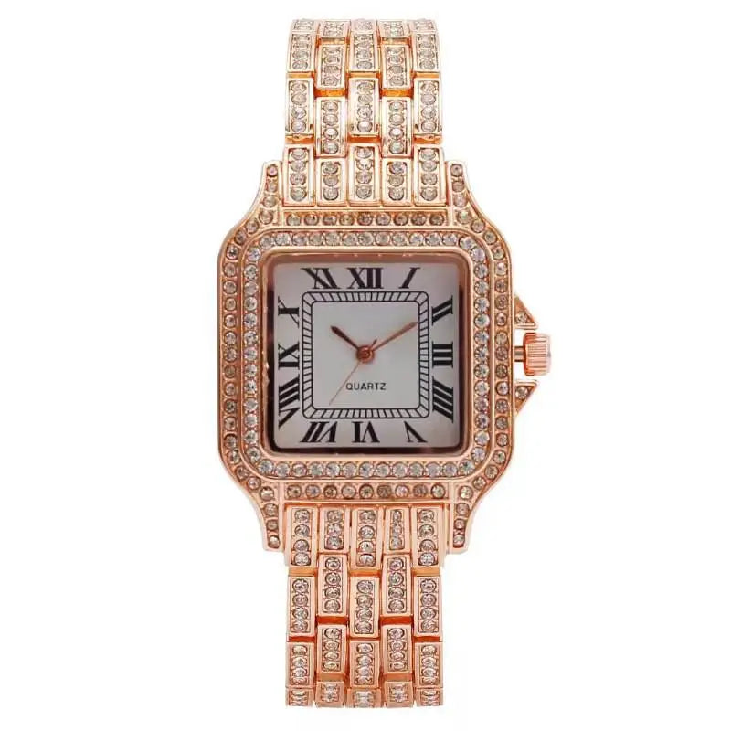 New Iced Out Women Men Watch Square Diamondd Black Numbers Quartz Luxury Hip Hop Wrist Watches Roman Clock Relogio Masculino