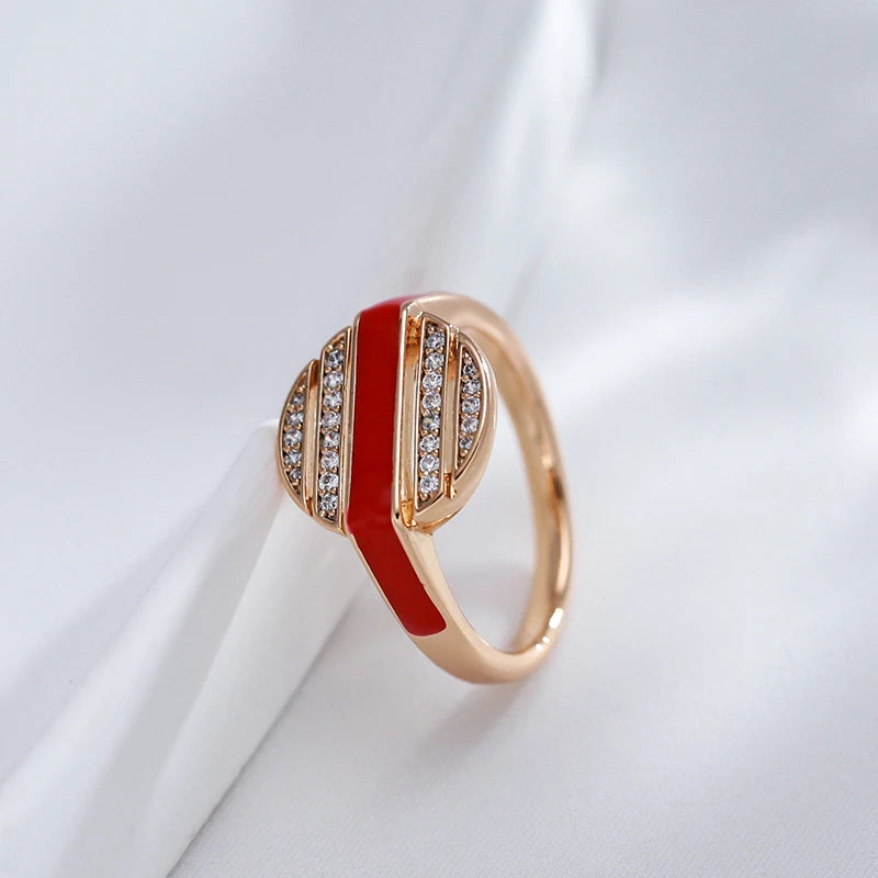 Kinel New Fashion 585 Rose Gold Color Red Enamel Rings For Women Girl Wedding Party Natural Zircon Fine Ring Daily Gift Jewelry