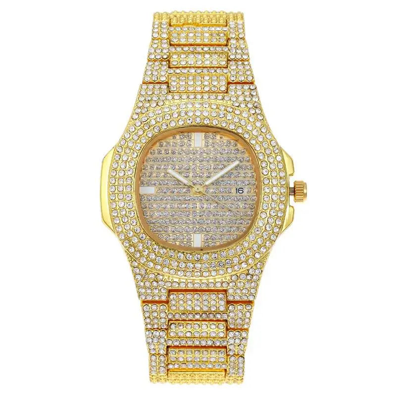 New Iced Out Women Men Watch Square Diamondd Black Numbers Quartz Luxury Hip Hop Wrist Watches Roman Clock Relogio Masculino