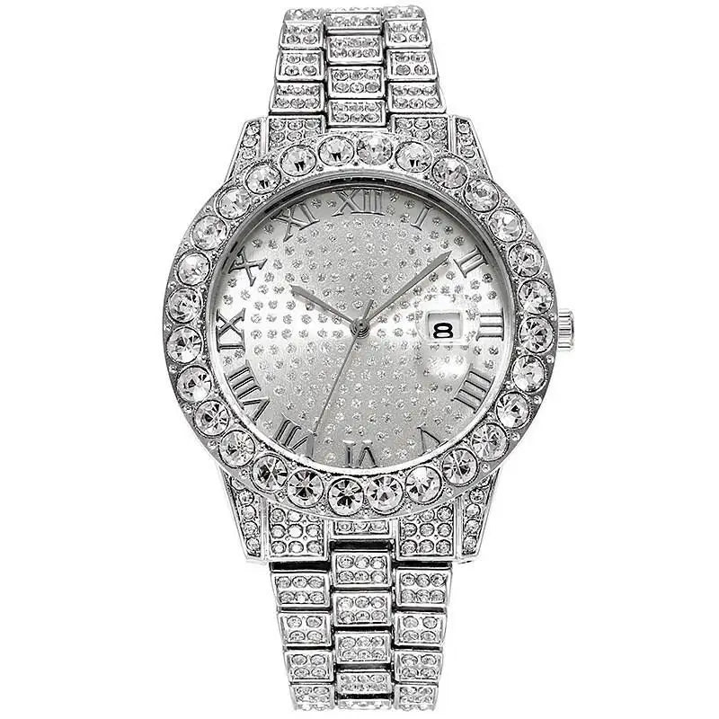 New Iced Out Women Men Watch Square Diamondd Black Numbers Quartz Luxury Hip Hop Wrist Watches Roman Clock Relogio Masculino
