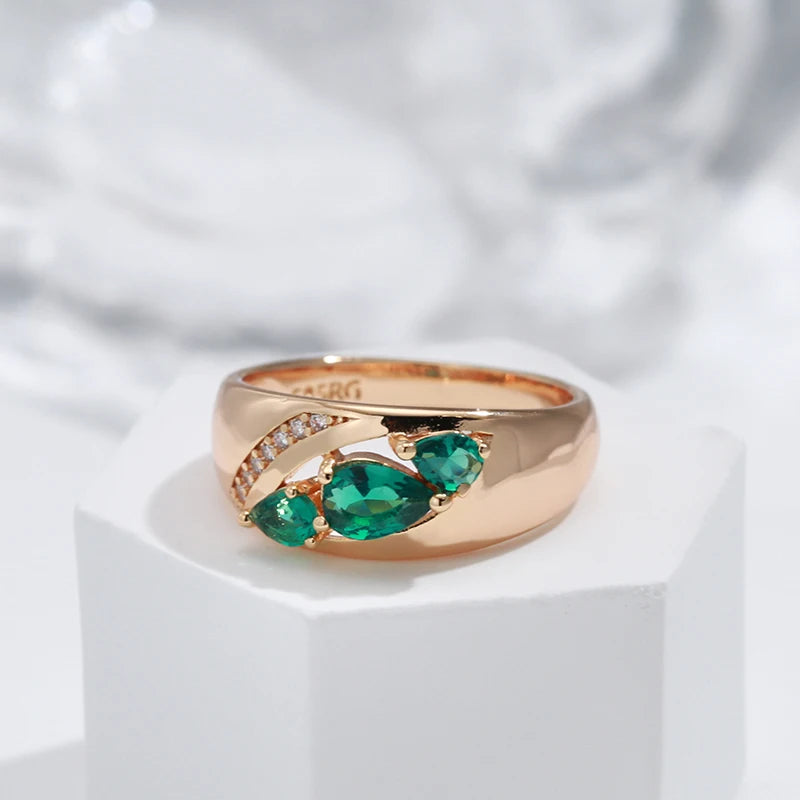 Kinel New 585 Rose Gold Ring For Women Unusual Green Natural Zircon Ethnic Bride Ring Vintage Wedding Jewelry Accessories