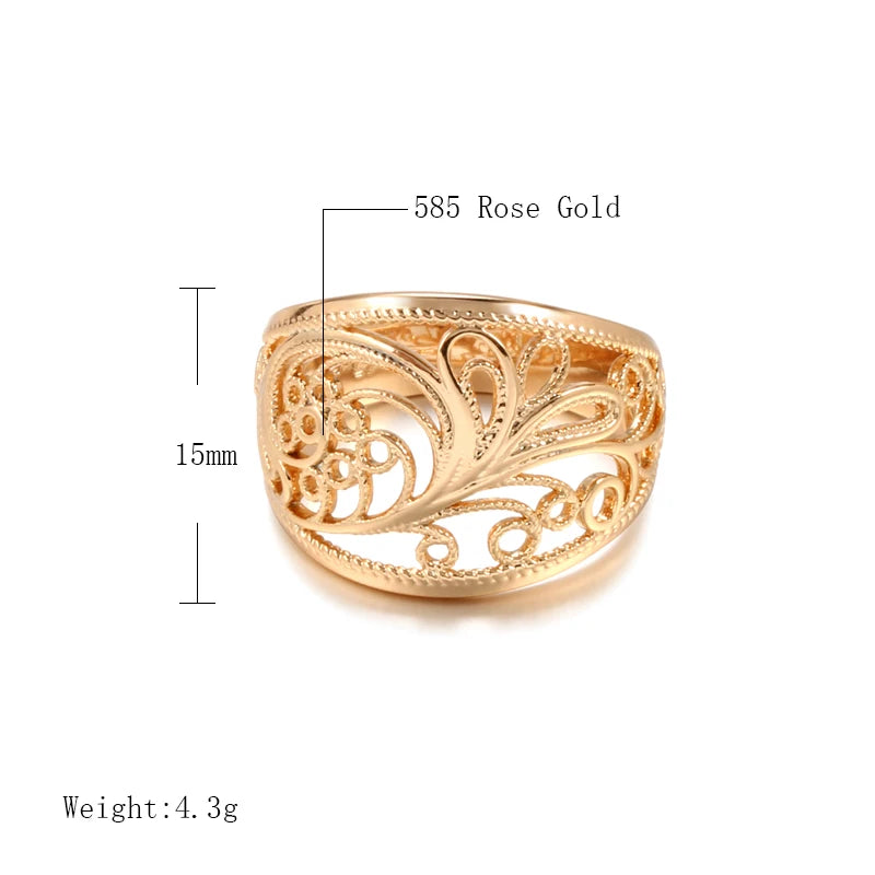 Kinel Hot Trendy Unique Women Rings 585 Rose Gold Hollow Pattern Romantic Wedding Rings Unusual Fashion Jewelry Party Gift